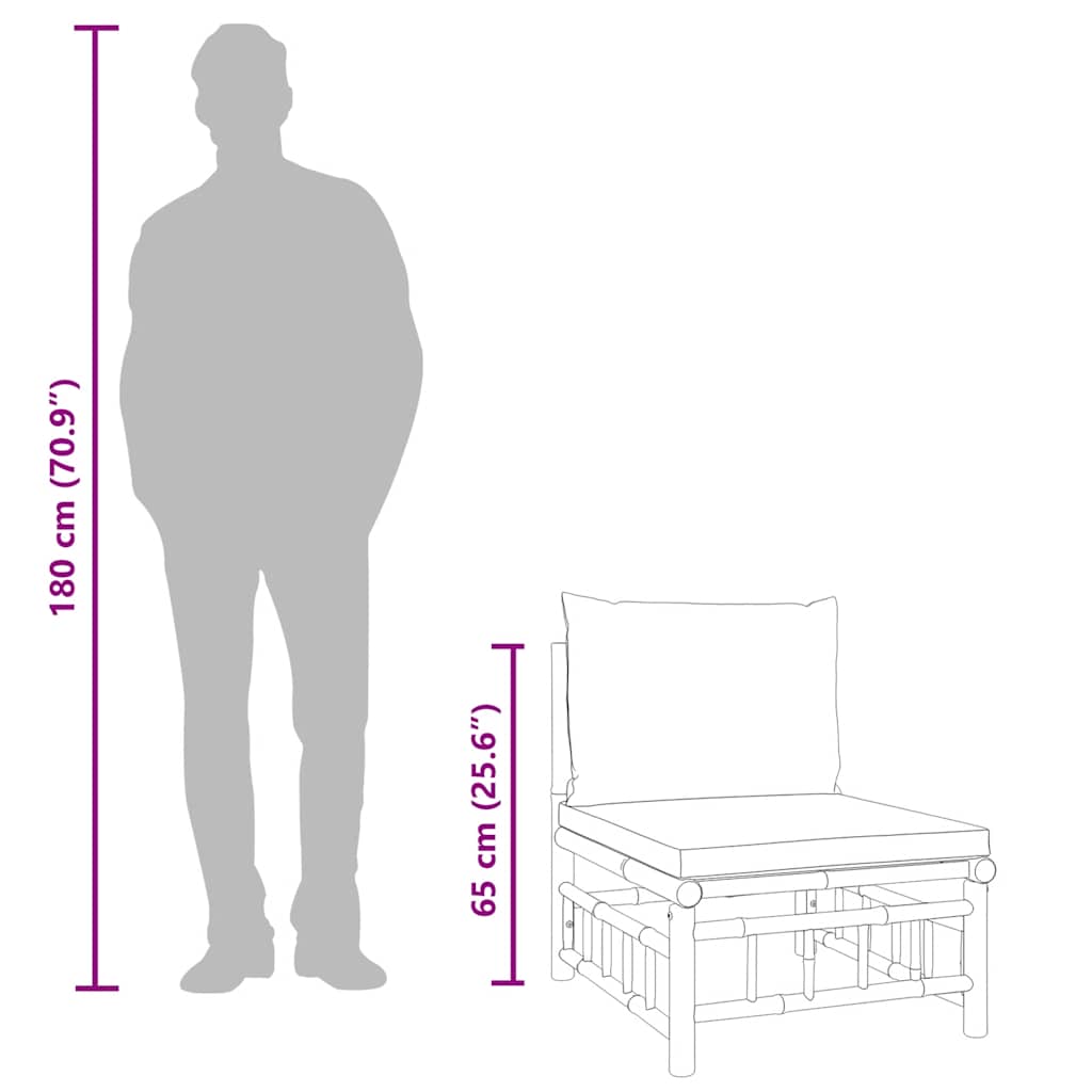 Divano Centrale da Giardino con Cuscini Bianco Crema in Bambù 362301