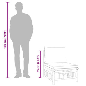 Divano Centrale da Giardino con Cuscini Bianco Crema in Bambù 362301