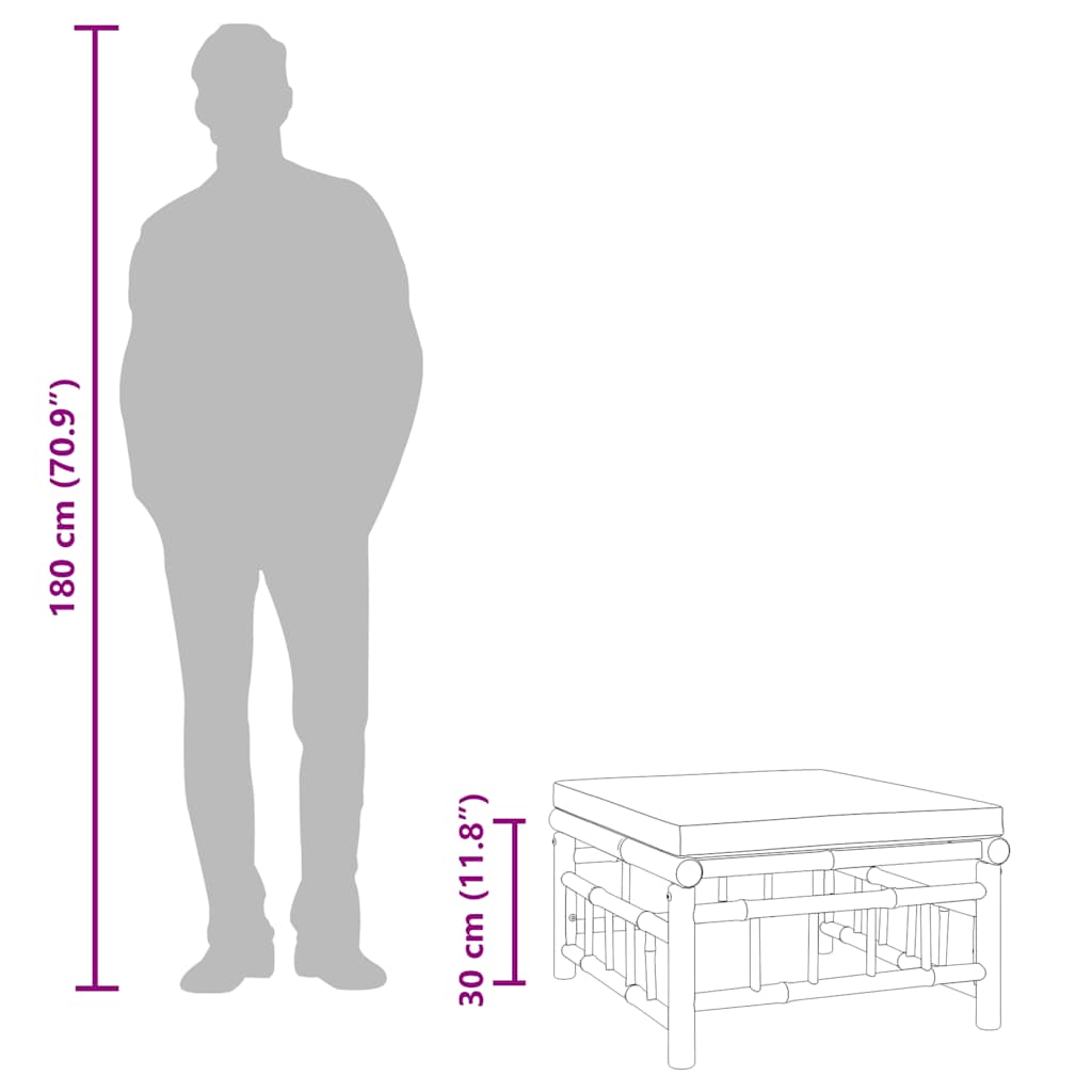 Poggiapiedi da Giardino con Cuscino Bianco Crema in Bambù 362302