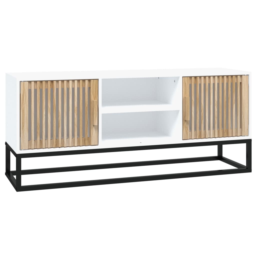 Mobile Porta TV-Mobile per TV-Credenza TV Bianco 105x30x45cm in Legno Multistrato e Ferro