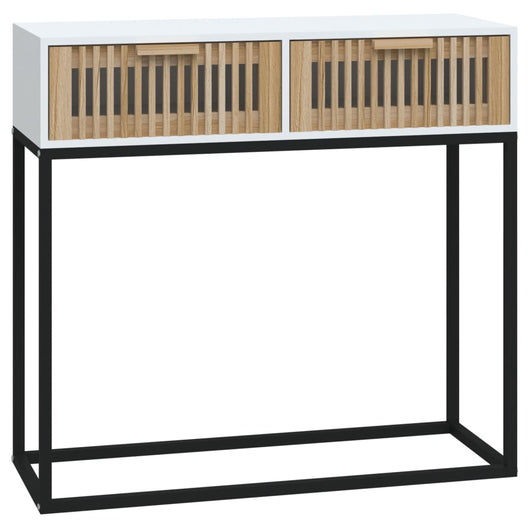 Tavolino Consolle-Tavolino da soggiorno-Tavolo Bianco 80x30x75 cm Legno Multistrato e Ferro