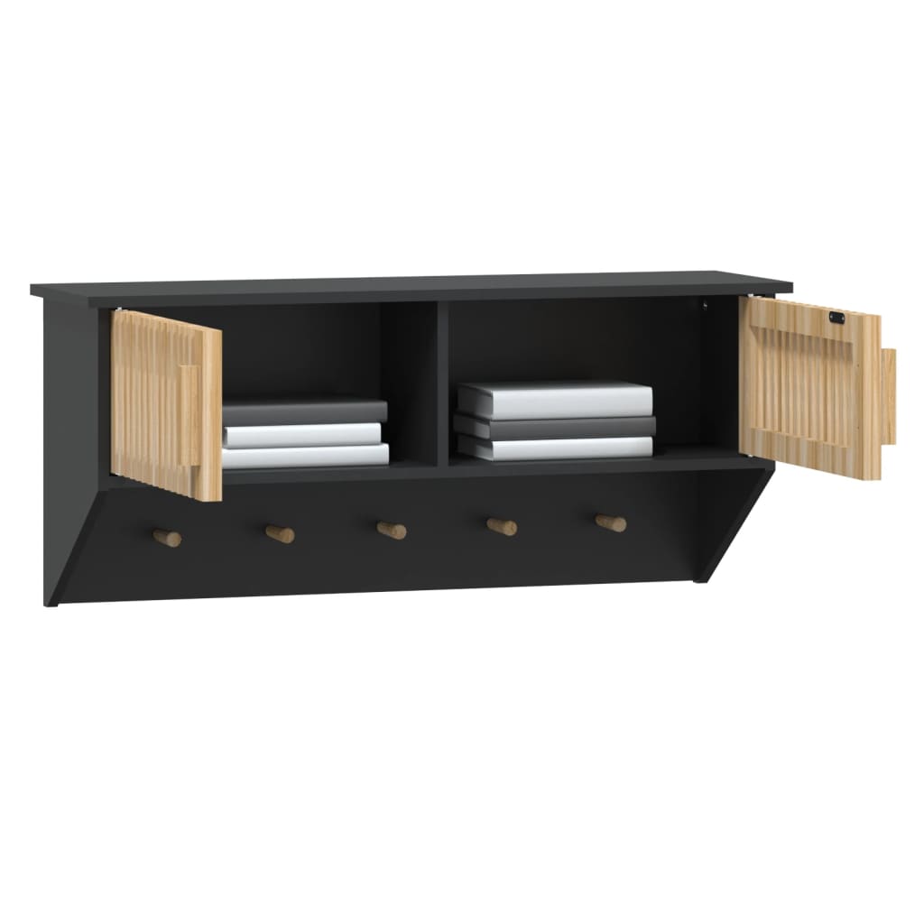 Armadietto Parete con Ganci Nero 80x24x35,5cm Legno Multistrato 352131
