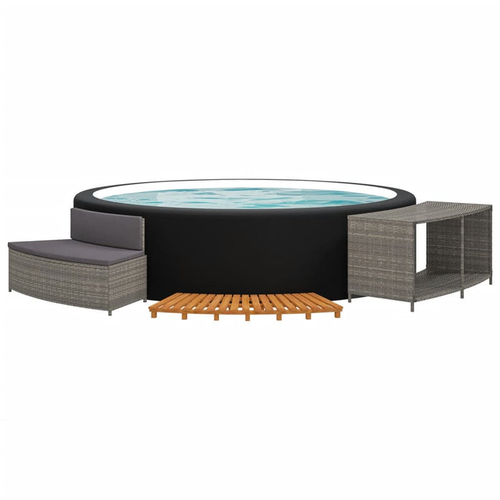 Bordo per Spa Grigio in Polyrattan e Legno Massello di Acacia 362258