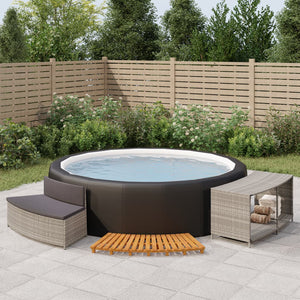 Bordo per Spa Grigio in Polyrattan e Legno Massello di Acacia