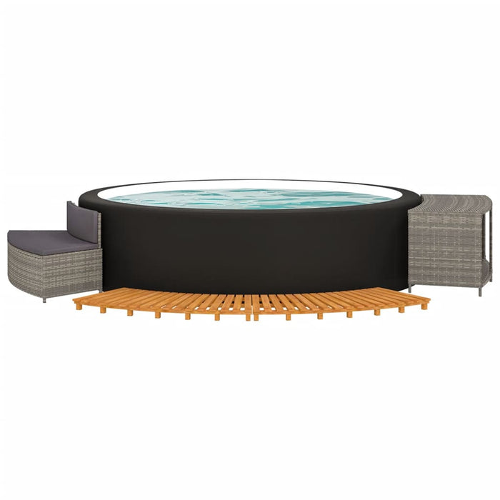 Bordo per Spa Grigio in Polyrattan e Legno Massello di Acacia 362260