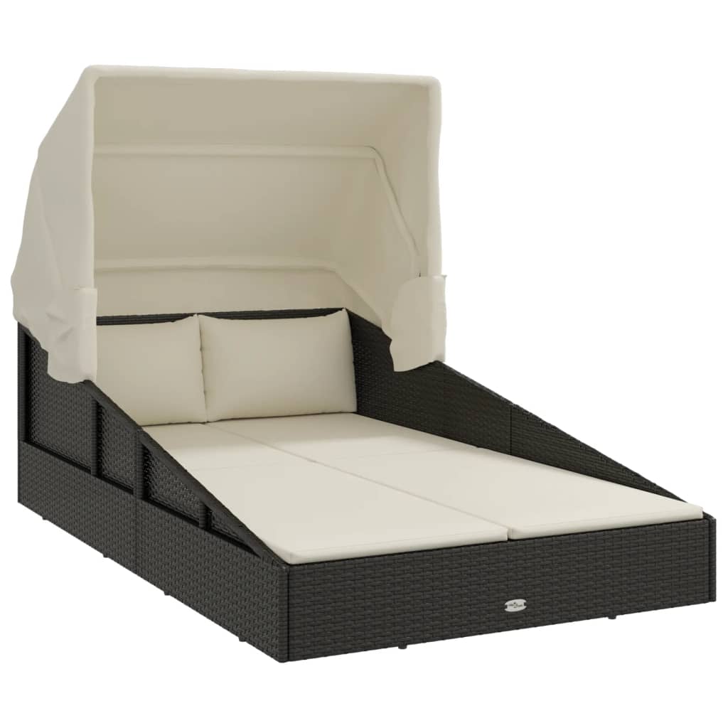 Lettino con Tettuccio Pieghevole Nero 200x114x128 cm Polyrattancod mxl 70339