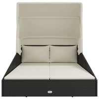 Lettino con Tettuccio Pieghevole Nero 200x114x128 cm Polyrattancod mxl 70339