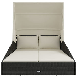 Lettino con Tettuccio Pieghevole Nero 200x114x128 cm Polyrattancod mxl 70339