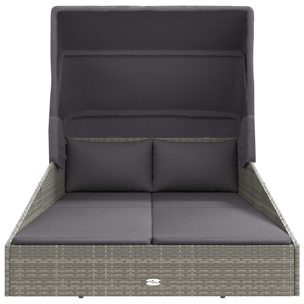 Lettino con Tetto Pieghevole Grigio 200x114x128 cm Polyrattan