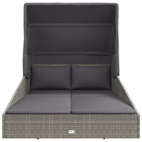 Lettino con Tetto Pieghevole Grigio 200x114x128 cm Polyrattan