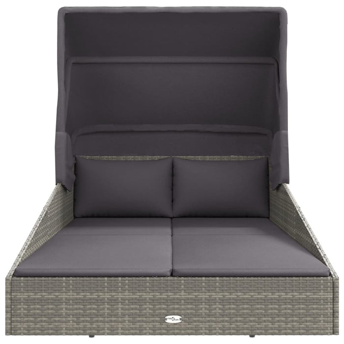 Lettino con Tetto Pieghevole Grigio 200x114x128 cm Polyrattan