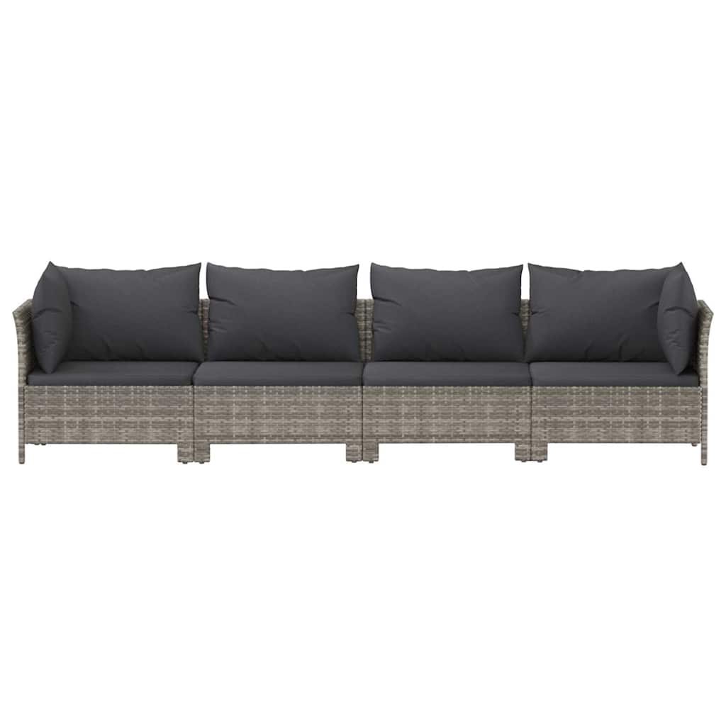 Set da giardino 4 pezzi con cuscini grigio in polyrattan 362689