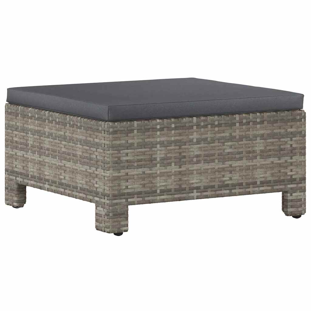 Poggiapiedi da giardino con cuscino grigio in polyrattan 362695