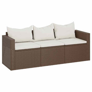 Divano da Giardino a 3 Posti con Cuscini in Polyrattan Marrone 362326