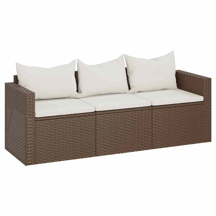 Divano da Giardino a 3 Posti con Cuscini in Polyrattan Marrone 362326