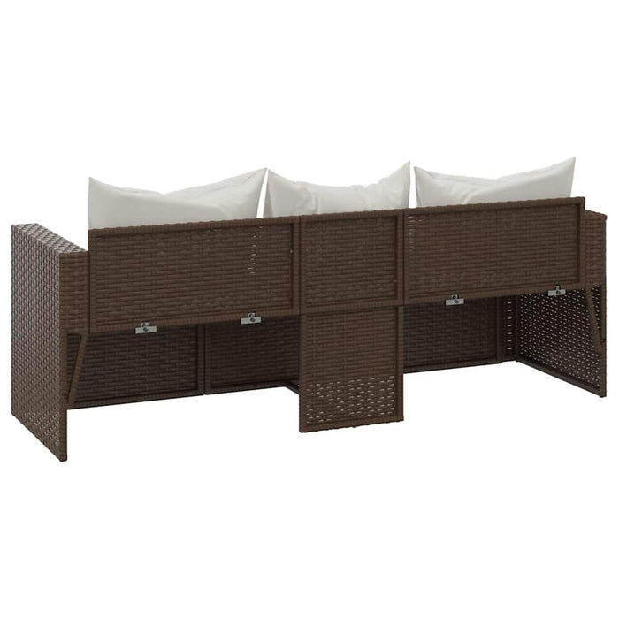 Divano da Giardino a 3 Posti con Cuscini in Polyrattan Marrone 362326