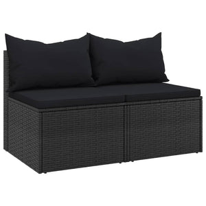 Divani Centrali da Giardino con Cuscini 2pz in Polyrattan Nero 362332