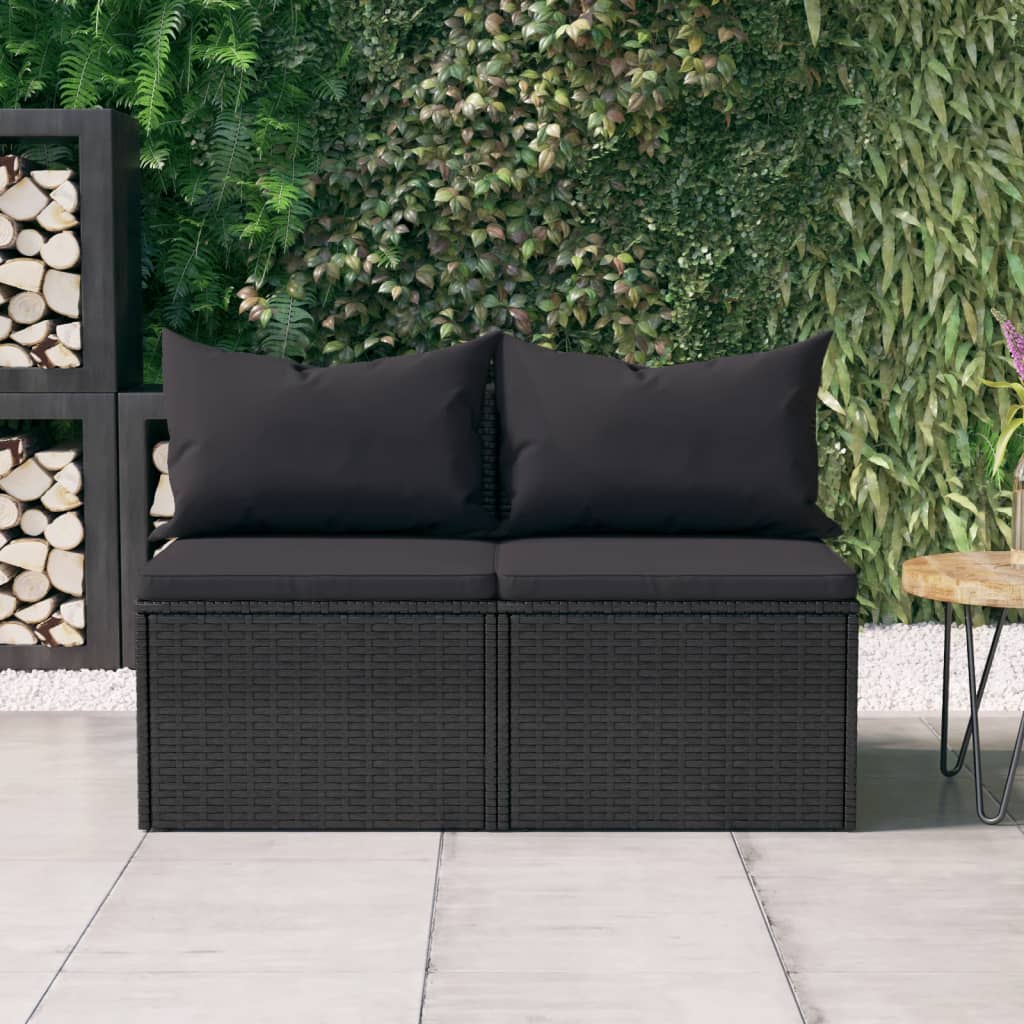 Divani Centrali da Giardino con Cuscini 2pz in Polyrattan Nero 362332