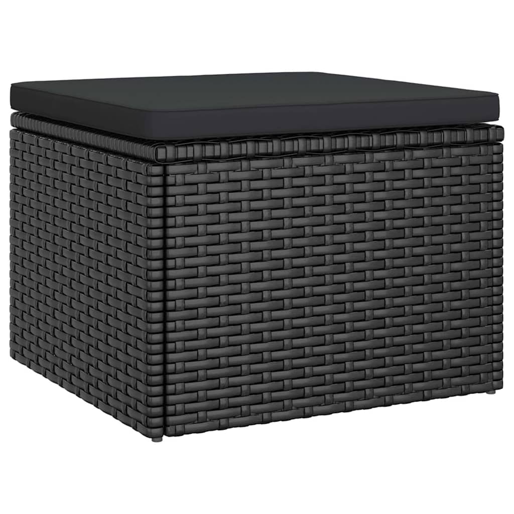 Divano Giardino 3 Posti con Tetto e Poggiapiedi-Sofa da Giardino-Divanetto da esterno Nero Polyrattan