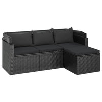 Divano Giardino 3 Posti con Tetto e Poggiapiedi Nero Polyrattan 362334