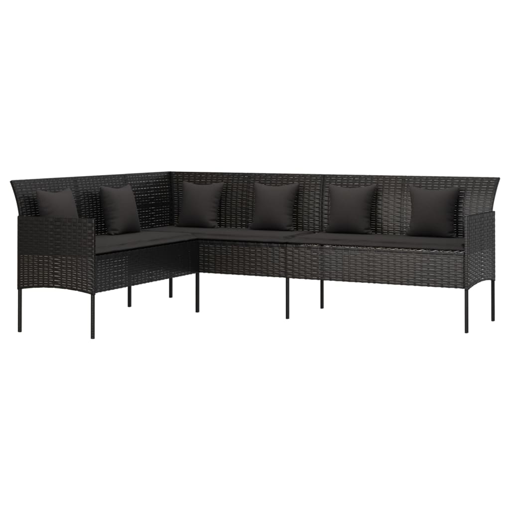 Divano da Giardino a L con Cuscini-Sofa da Giardino-Divano da esterno Nero in Polyrattan 727902