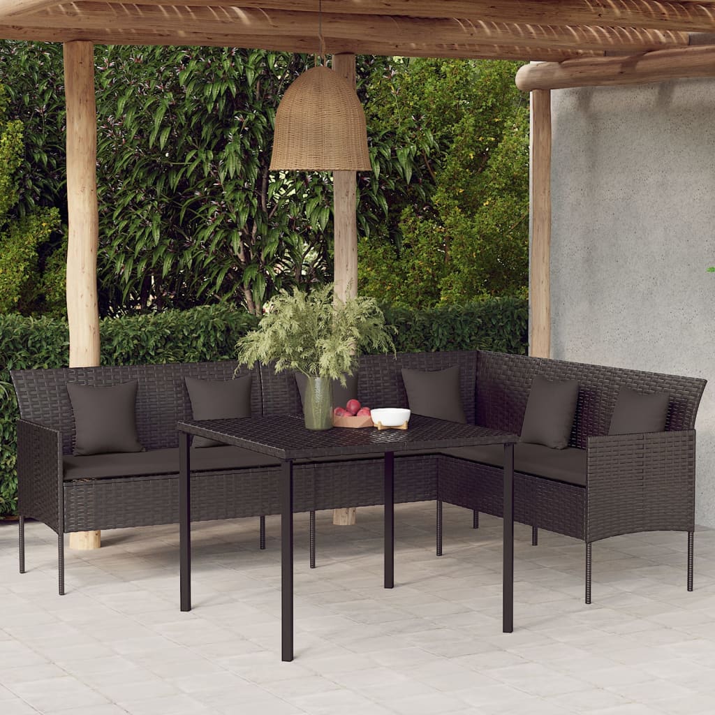 Divano da Giardino a L con Cuscini Nero in Polyrattan 362336