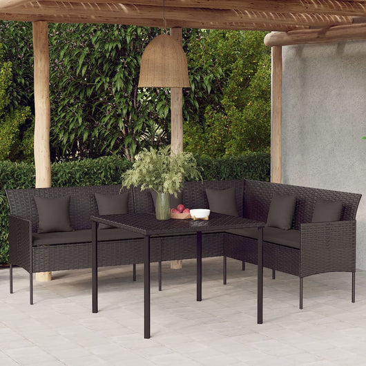 Divano da Giardino a L con Cuscini Nero in Polyrattan 362336