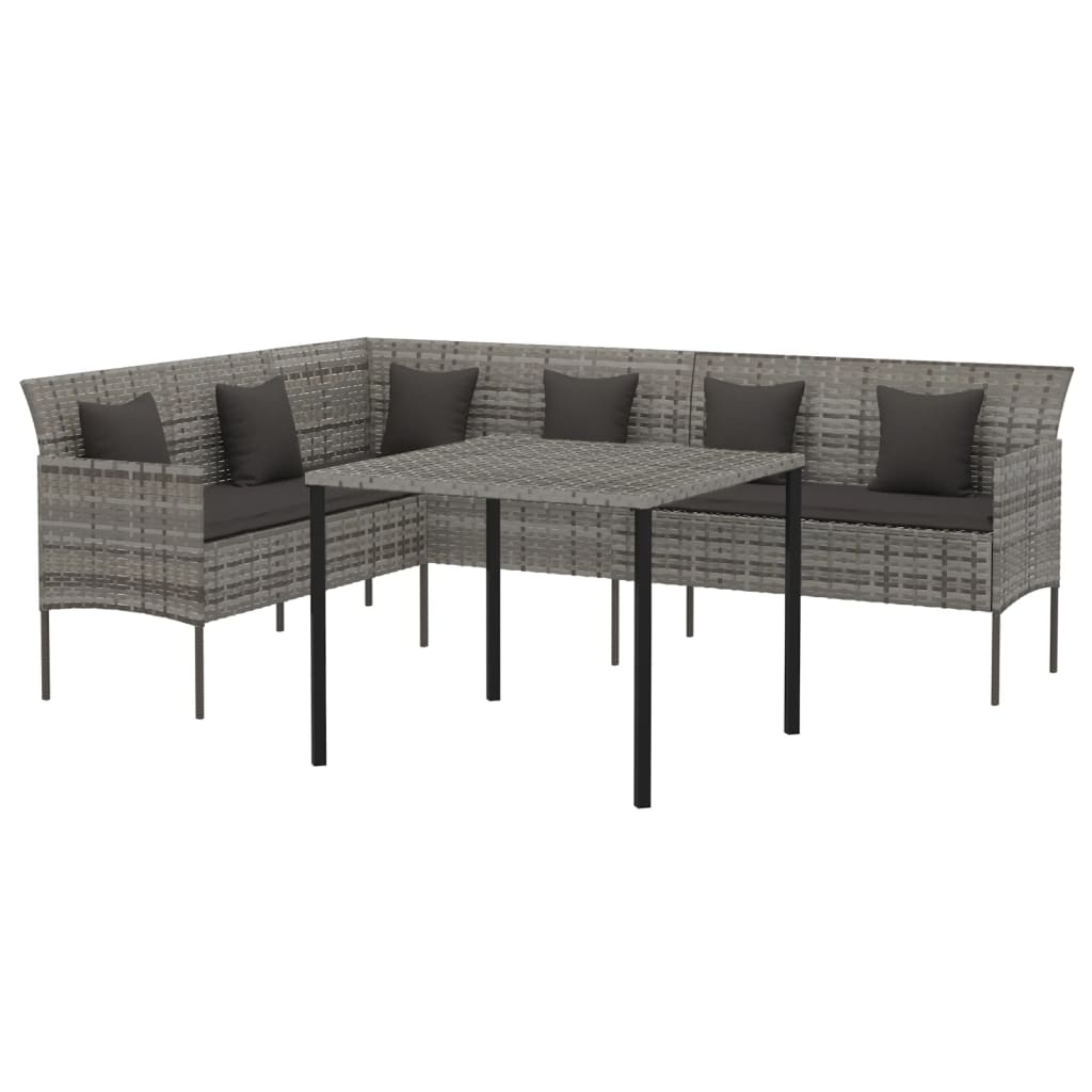 Set da Pranzo da Giardino 2 pz con Cuscini in Polyrattan Grigio 362339