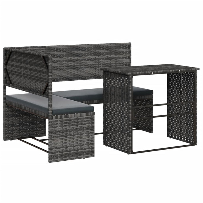 Divano da Giardino con Tavolo e Cuscini a L Grigio Polyrattan 362348