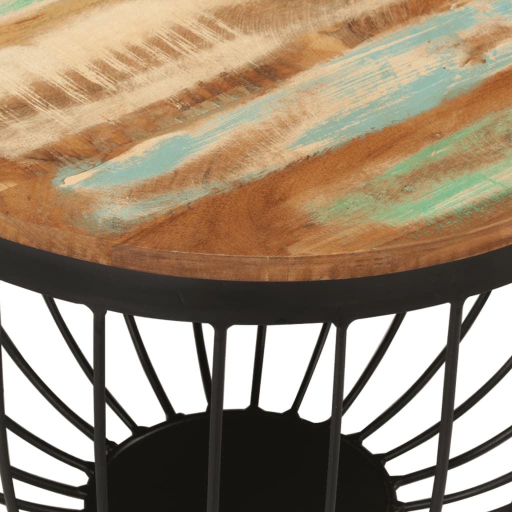 Tavolino Ø50x35 cm in Legno Massello di Recupero e Acciaio 352025