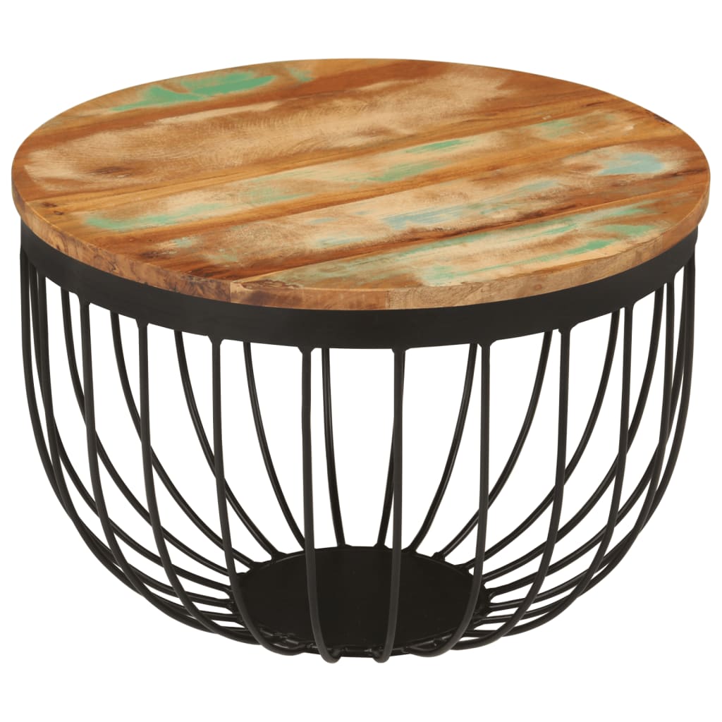 Tavolino Ø50x35 cm in Legno Massello di Recupero e Acciaio 352025
