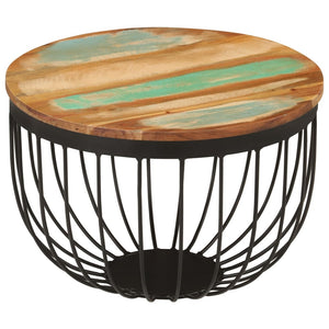 Tavolino Ø50x35 cm in Legno Massello di Recupero e Acciaio 352025