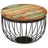 Tavolino Ø50x35 cm in Legno Massello di Recupero e Acciaio 352025