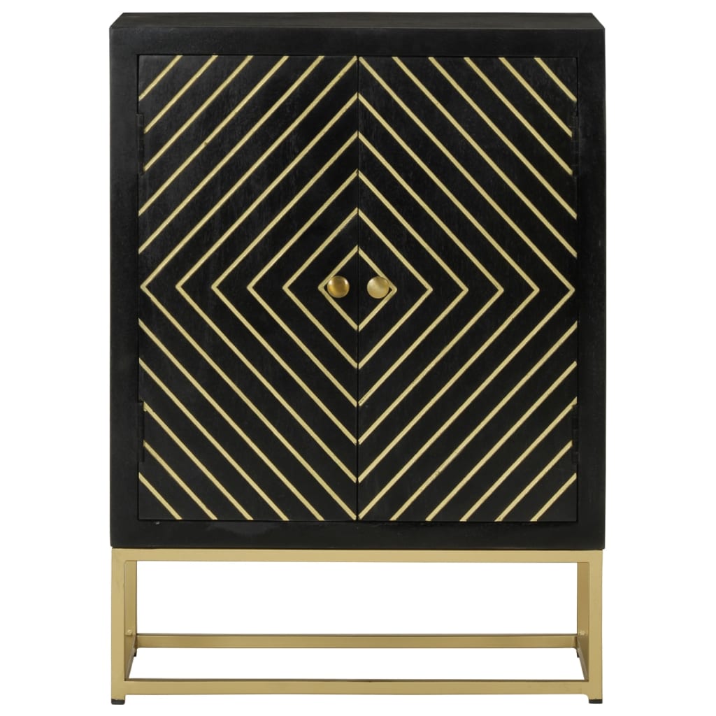 Credenza con 2 Ante-Buffet Nero e Oro 55x30x75 cm Legno Massello Mango