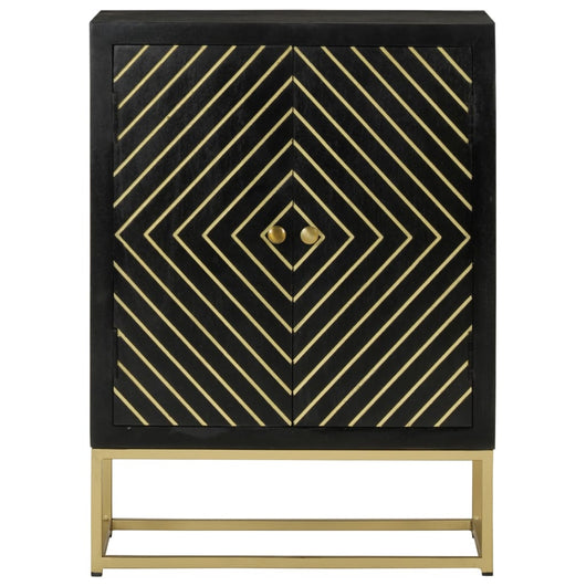 Credenza con 2 Ante-Buffet Nero e Oro 55x30x75 cm Legno Massello Mango
