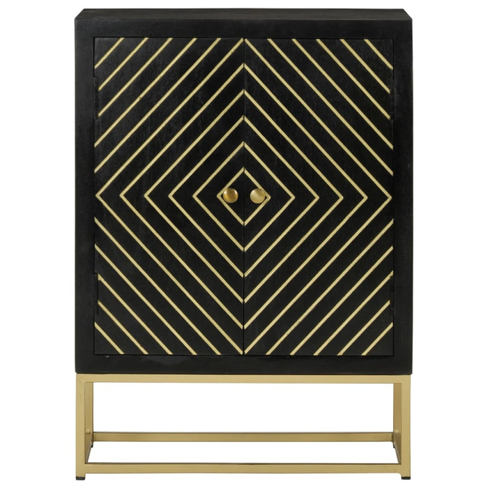 Credenza con 2 Ante-Buffet Nero e Oro 55x30x75 cm Legno Massello Mango