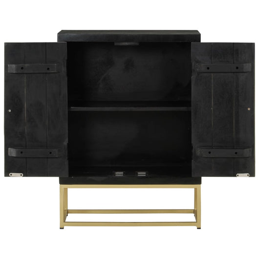 Credenza con 2 Ante Nero e Oro 55x30x75 cm Legno Massello Mango 352042