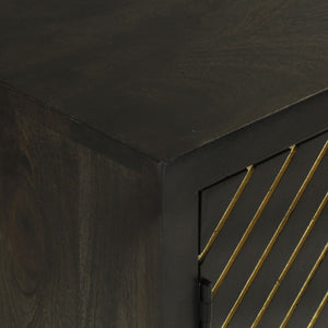 Credenza con 2 Ante-Buffet Nero e Oro 55x30x75 cm Legno Massello Mango