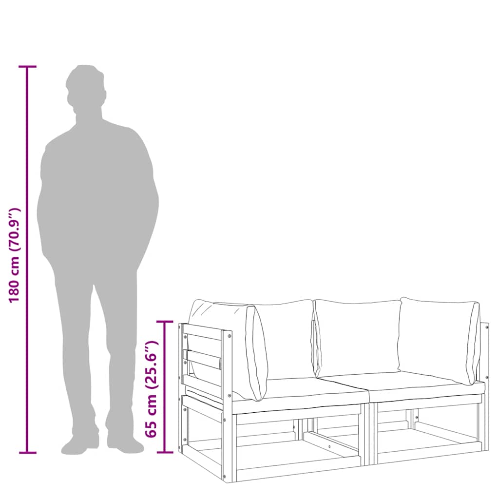 Divani Angolari Modulari 2pz con Cuscini Verdi Massello Acacia 360016