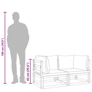 Divani Angolari Modulari 2pz con Cuscini Verdi Massello Acacia 360016