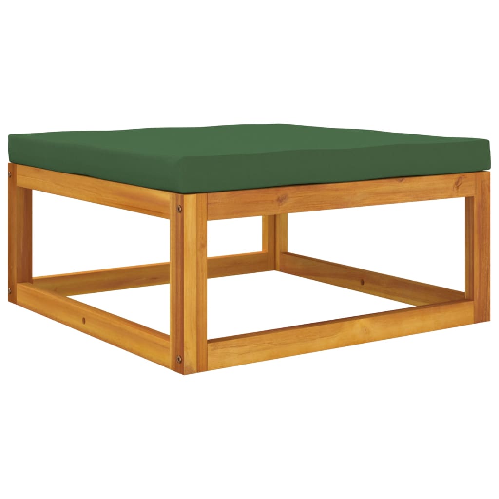 Poggiapiedi da Giardino con Cuscino Verde Legno Massello Acacia 360022