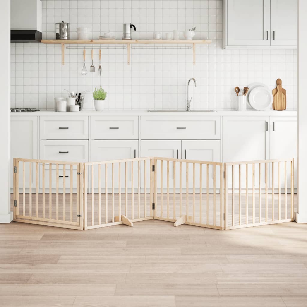 Cancello per Cani con Porta Pieghevole 4 Pannelli 320 cm Pioppo 352177