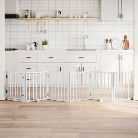 vidaXL Cancello Cani Porta Pieghevole Bianco 6 Pannelli 300 cm Pioppo