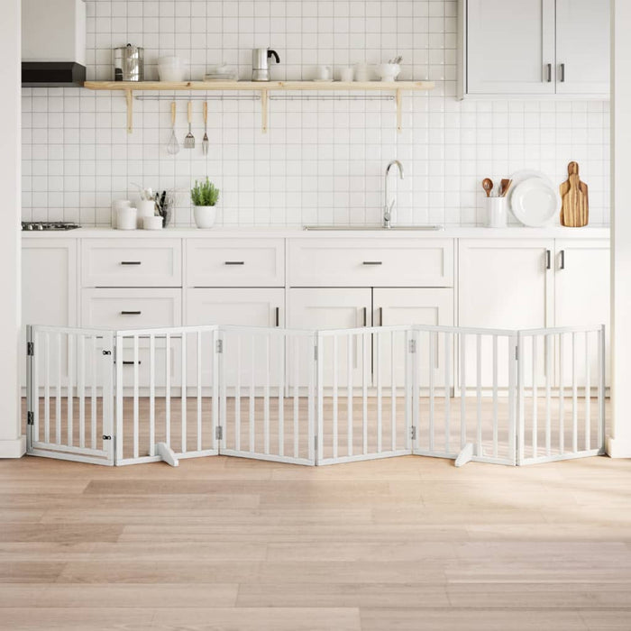 vidaXL Cancello Cani Porta Pieghevole Bianco 6 Pannelli 300 cm Pioppo