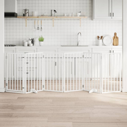 Cancelletto per cani con porta pieghevole 6 pannelli bianco 300 cm in legno di pioppo 352183