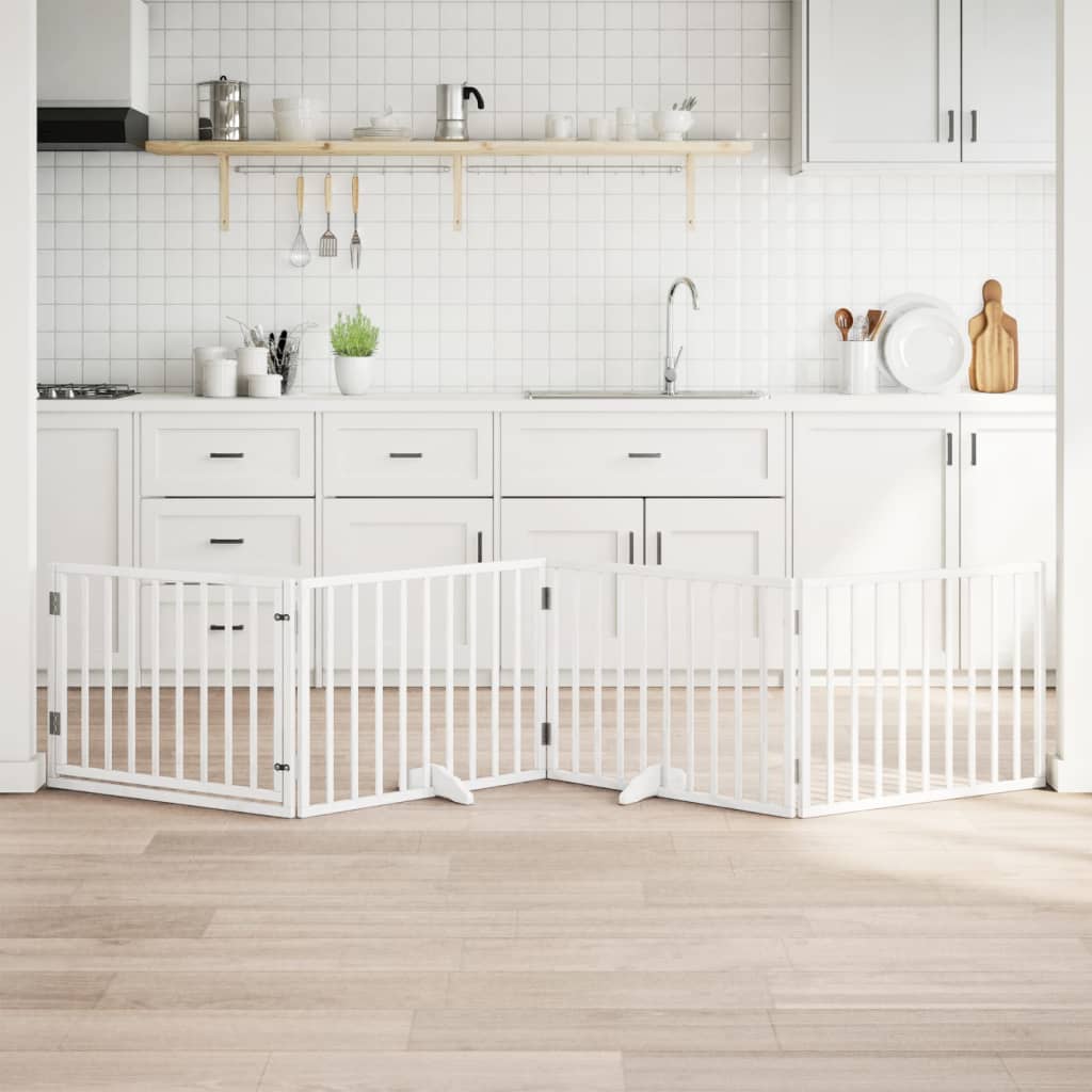 vidaXL Cancello Cani Porta Pieghevole Bianco 4 Pannelli 320 cm Pioppo