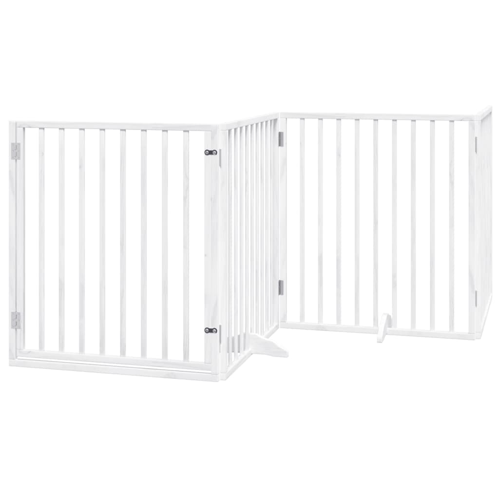 Cancelletto per cani con porta pieghevole 4 pannelli bianco 320 cm in legno di pioppo 352187