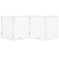 Cancelletto per cani con porta pieghevole 4 pannelli bianco 320 cm in legno di pioppo 352187