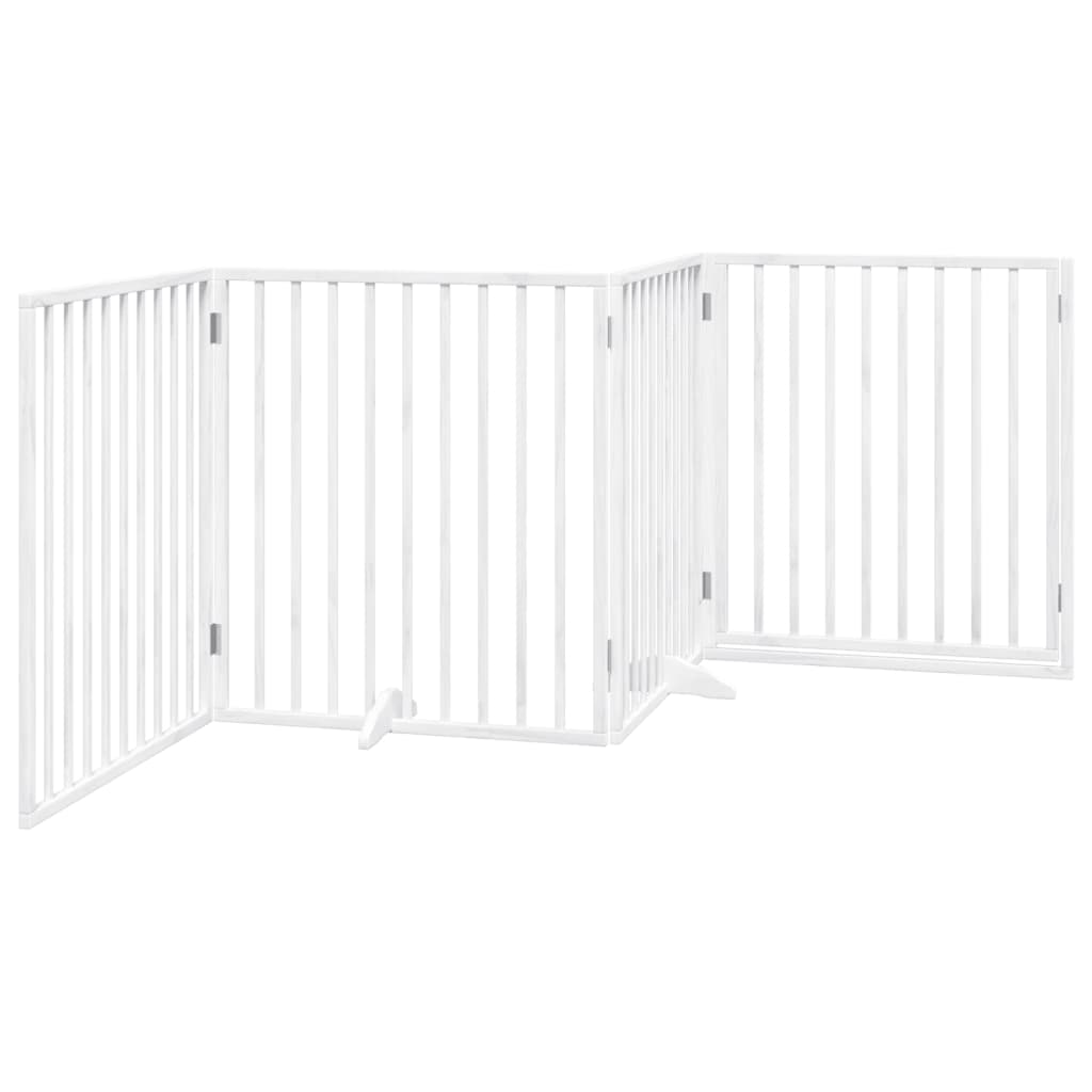 Cancelletto per cani con porta pieghevole 4 pannelli bianco 320 cm in legno di pioppo 352187