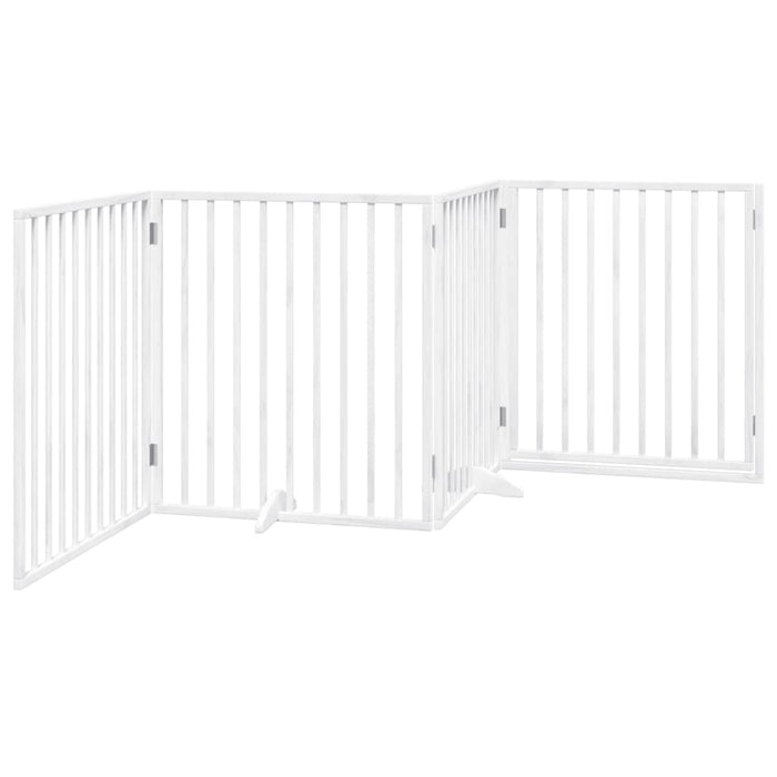 Cancelletto per cani con porta pieghevole 4 pannelli bianco 320 cm in legno di pioppo 352187